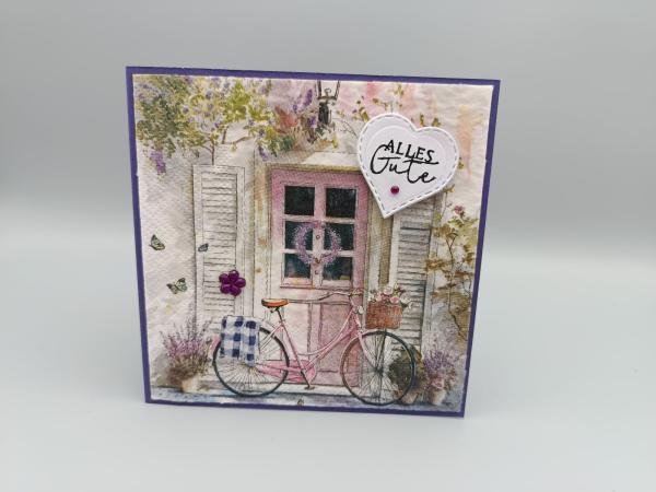 Grußkarte Aquarell Fahrradmotiv – Serviettentechnik